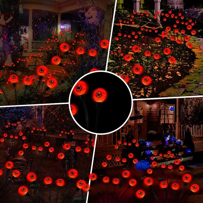 Outdoor Halloween Decorations Solar Spooky Lights-12LED Scary Eyeballs Swaying Firefly Light with Magic Party Garden Decor,Solar Halloween Path Lights for Grave Cemetery,Ghost Decor 2PACK Orange