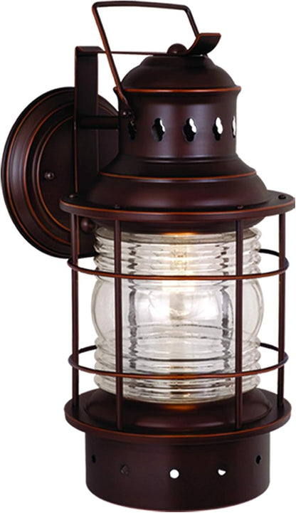 VAXCEL Hyannis 18 in. H 1-Light Burnished Bronze Coastal Outdoor Wall Sconce Made of Durable Steel, Clear Ribbed Glass Shade, LED Compatible, Use for Exterior Porch Patio Front Door or Garage