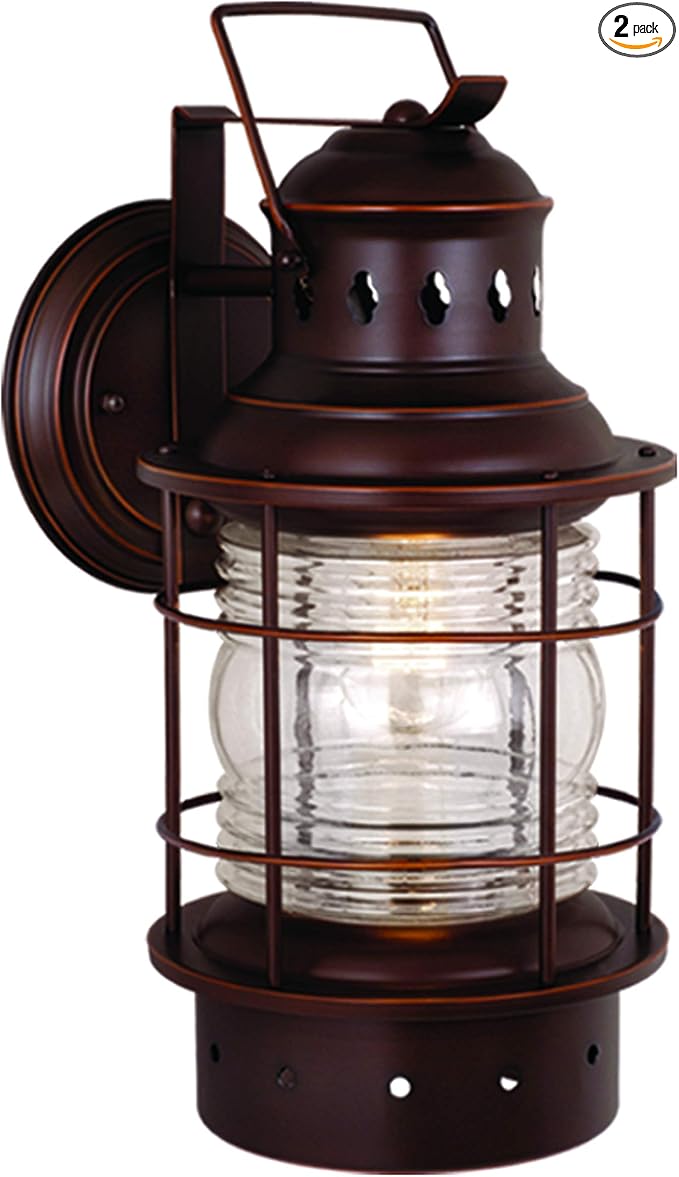 VAXCEL 2-Pack Hyannis 18 in. H 1-Light Burnished Bronze Coastal Outdoor Wall Sconce Made of Durable Steel, Clear Ribbed Glass Shade, LED Compatible, Use for Exterior Porch Patio Front Door or Garage
