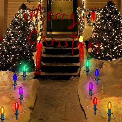 C9 LED Christmas Pathway Lights 38 Feet Outdoor String Lights with Marker Stakes, 25 LED Clear Multicolor Connectable Christmas Walkway Markers Lights for Outside Porch Garden Patio Lawn Decor