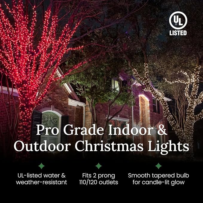 Pro Christmas T5 LED Christmas Lights - 70 Count Classic 5mm String Light Set - Professional Grade Indoor/Outdoor Commercial Holiday Lights for Trees, Bushes, & Décor - Green