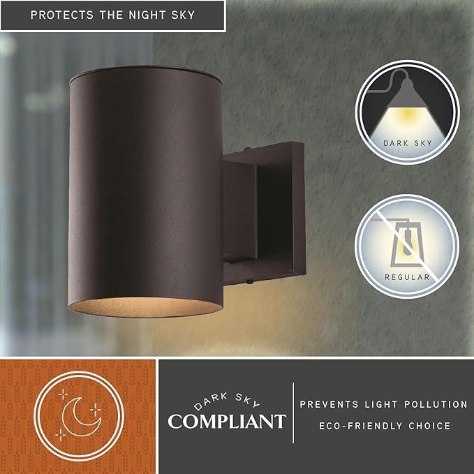 VAXCEL Chiasso Modern Outdoor Porch Light, 5" W x 7.25" H Black Cylinder Wall Sconce, Waterproof Dark Sky Wall | Lumora