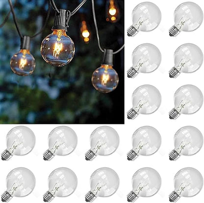 25Ft G40 Outdoor String Lights with 25 Clear Vintage Light Bulbs and 25 Pack G40 Replacement Light Bulbs, C7/E12 Screw Base, 5W Black Wire