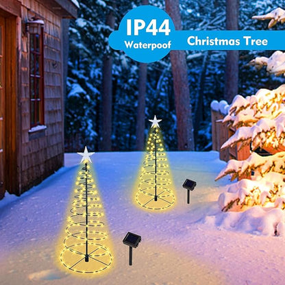 Dynaming 2 Pack 26" Solar Spiral Trees with Warm White Lights, Light Up Xmas Metal Pathway Markers, Gift for Mom, Auto On/Off & Waterproof Lights for Outdoor Winter Patio Yard Walkway Driveway