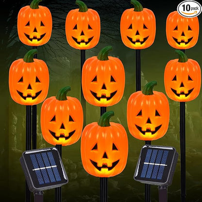 BRIGHTDECK Halloween Pumpkin Stake Lights, Set of 10 Decorative Solar Pumpkin Lights, Waterproof Halloween Decorations for Outdoor Garden and Yard