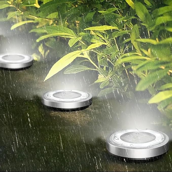 JT Morolux Solar Ground Lights, LED Disk Lights, White, Waterproof Outdoor Path Lights for Garden, Lawn, Walkway, Driveway (Cool White, 8)