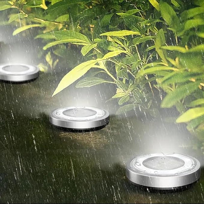 JT Morolux Solar Ground Lights, LED Disk Lights, White, Waterproof Outdoor Path Lights for Garden, Lawn, Walkway, Driveway (Cool White, 8)