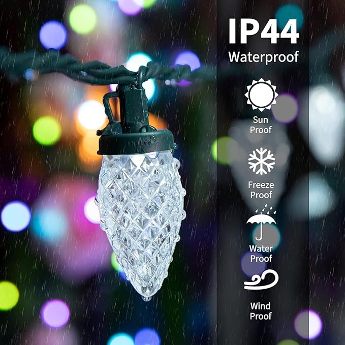 Minetom C9 Christmas Lights Outdoor, 100FT 100 LED Waterproof Strawberry String Lights, UL Certified, Connectable Green Wire Lights String for Outdoor Indoor Patio Party Roofline Backyard Xmas Decor