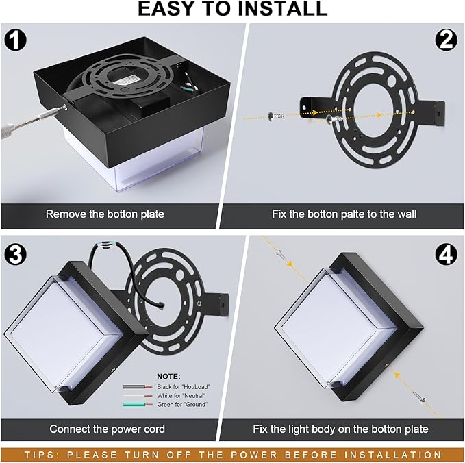 Exterior Wall Lights, Modern Waterproof Outdoor Ceiling Wall Mount Lighting, Black Square Small Led Porch Light | Lumora