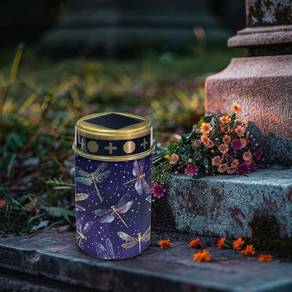 Purple Dragonfly Cemetery Solar Lights, Solar Powered Garden Stake Light, Decorative Lights for Cemetery Grave Yard Patio Outdoor Decoration Memorial