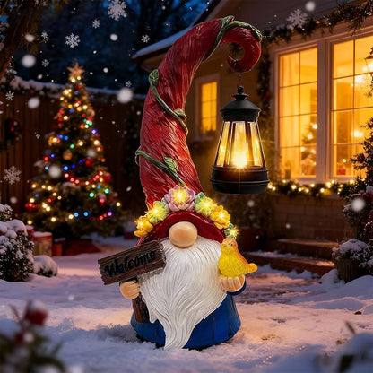 Gnome Garden Decor Statue - Solar Lantern Christmas Gnomes Decorations for Yard with Succulent and 6 LED Lights Outdoor Decoration for Patio