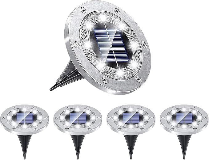 Solar Lights Garden Solar Ground Lights Solar Powered with 8 LED Solar Disk Lights for Pathway Yard Walkway Patio Lawn Path 5PCS