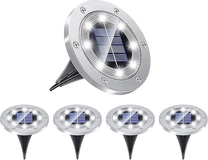 Solar Lights Garden Solar Ground Lights Solar Powered with 8 LED Solar Disk Lights for Pathway Yard Walkway Patio Lawn Path 5PCS