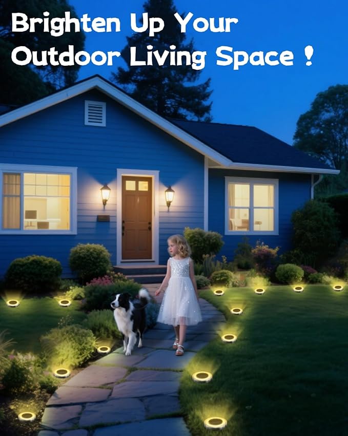Mini Solar Ground Lights 2 Pack Outdoor IP65 Waterproof Solar Flat Garden Light Solor Powered Disc Pathway Lights | Lumora
