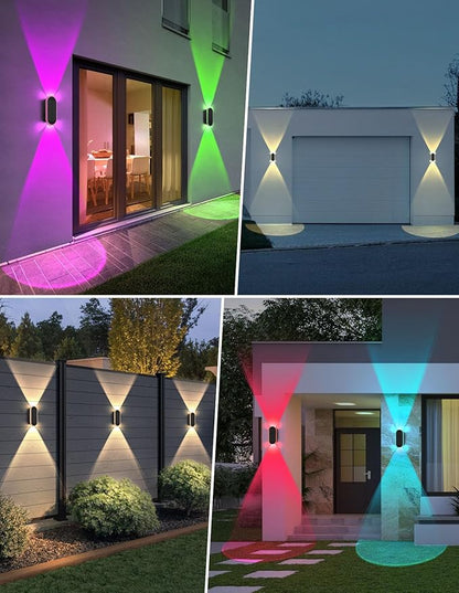 Solar Fence Lights Outdoor, Warm White & RGB 8 Modes Solar Wall Lights Outdoor Waterproof, Up&Down Dual-Head Outdoor Solar Lights for Yard House Fence Backyard Deck Garden Patio Porch, 6 PK