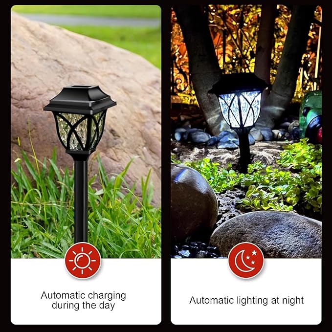 Vintage Solar Pathway Lights, LED Solar Lamp Post Light Waterproof, Decorative Ground Stake Lighting for Patio, Garden, Lawn, Backyard, Pathway, Driveway