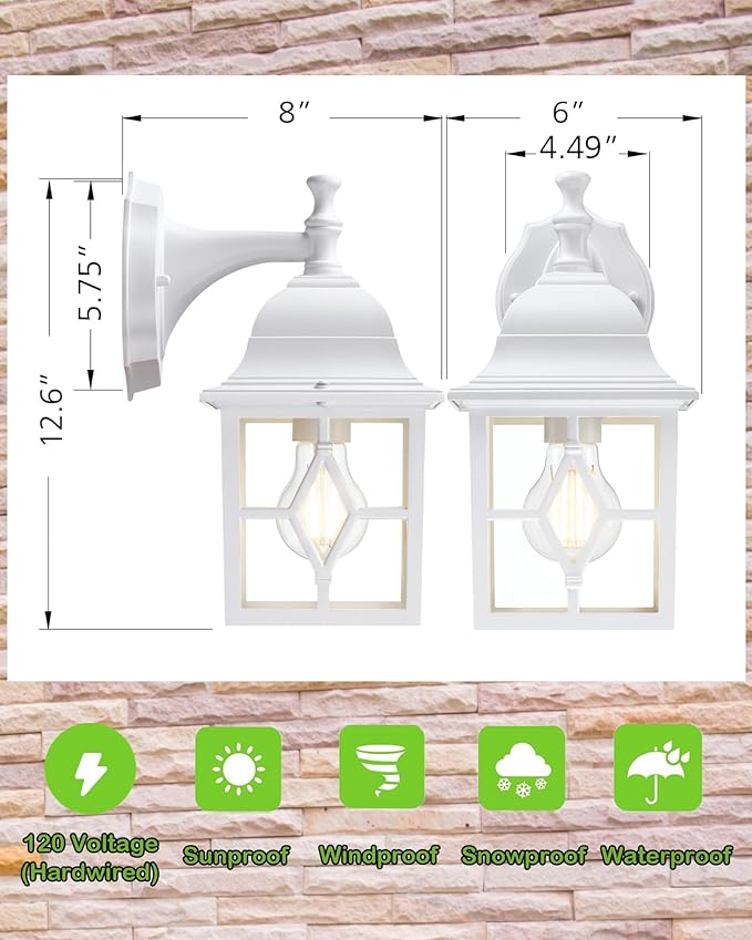LIT-PaTH Outdoor Wall Lantern, White Large Exterior Wall Light Fixture, E26 Base, Anti-Rust Aluminum Porch Lighting | Lumora
