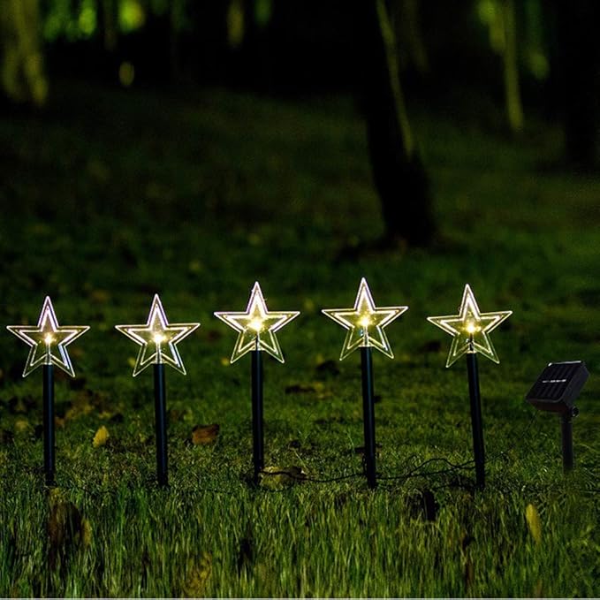 Solar Christmas Pathway Lights, Outdoor Solar Powered Snowflake, Five Pointed Star, Christmas Tree Decorative Lights with Garden Stakes for Path Lawn Patio Decor