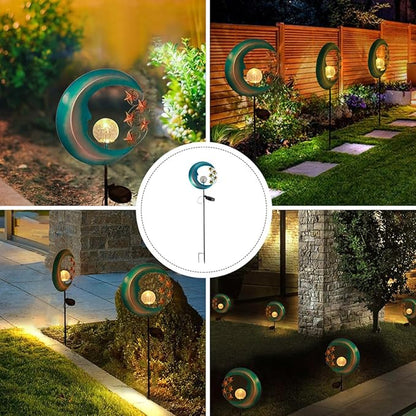 Moon Shape Solar Path Light Outdoor Decorative LED Garden Lamp Waterproof Iron Art Lawn Solar Courtyard Ground Inserted Lighting for Yard and Patio