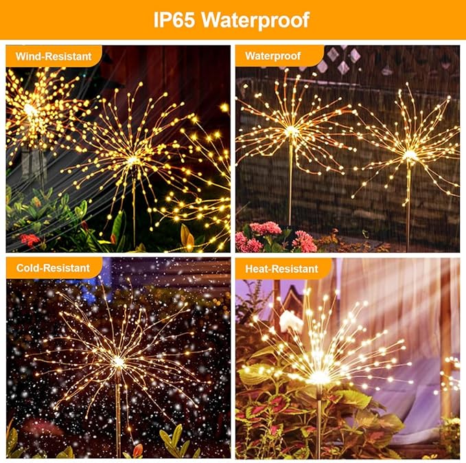 Solar Firework Lights for Outside, 150 LED 8 Modes Fireworks Solar Fairy Lights Outdoor Flowers for Garden Yard | Lumora