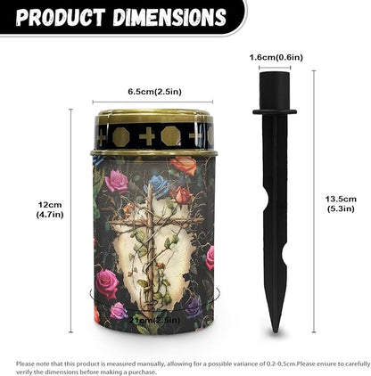 Cemetery Solar Lights for Grave,Cross-Watercolor Floral Solar Garden Stake Lights for Yard Patio Black Outdoor Solar Pathway Lights Waterproof Flameless Warm White LED Solar-Lantern