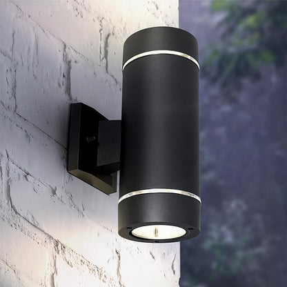 ASD 2 Light LED Indoor & Outdoor Wall Light Fixture | 18W 1180LM 3000K-5000K 100-277V Cylinder Up Down Lights | Dimmable Exterior Wall Sconce | Front Door, Porch, Patio | Ringed Black, ETL