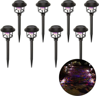 Morvat LED Auto Solar Powered Color Changing Stainless Steel Path Lights for Outdoor Garden Yard Walkway & Pathway, Bright Colored Waterproof Landscape & Patio Colorful Lighting, Dusk to Dawn, 8 Pack