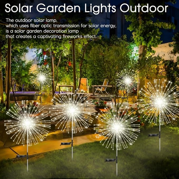 Solar Garden Lights Outdoor,Waterproof Garden,2 Pack 200 LED Twinkling Firework Lights Decorative with 8 | Lumora