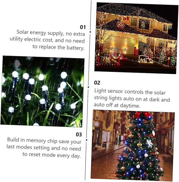 2 Sets Solar Powered Outdoor String Lights LED Multi-Color LED Lights for Garden Patio Tree Decoration Party Decor