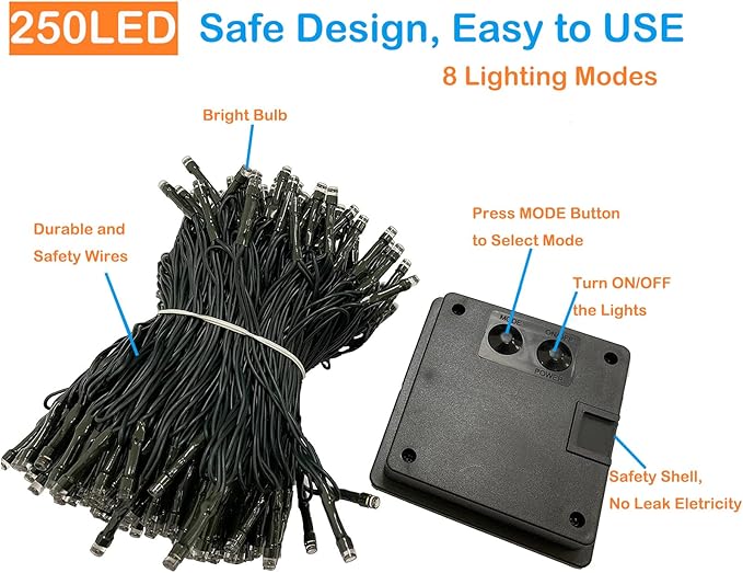 Upgrade 2Pack 500LED Solar String Lights Outdoor Waterproof, 180FT Solar Lights Outdoor String with 8 Modes, IP65 Waterproof Twinkle Christmas Light for Outside, Garden Tree Decoration, Warm White