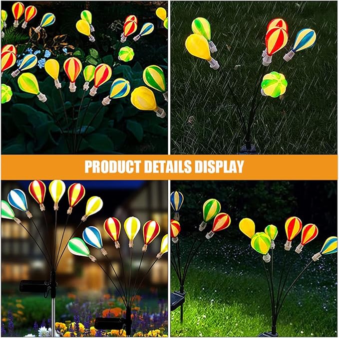 2pcs Solar Hot Air Balloon Stake Lights LED Firefly Outdoor Garden Solar Lawn Decorations Weatherproof Pathway Lamps for Patio Yard Camping and Landscape Lighting