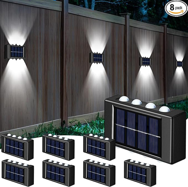 8 Pack Solar Wall Lights for Outside 6000K Cold Solar Fence Lights Up and Down LED Autumn Outdoor Decorative | Lumora