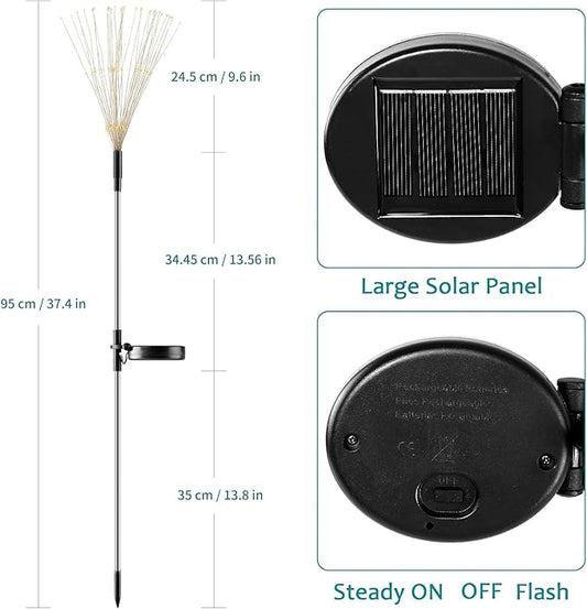 JJGoo Solar Firework Lights, 2 Pack 150 LEDs 2 Lighting Modes Solar Lights Outdoor Waterproof for Garden Patio Walkway Pathway Party Wedding Christmas Decorative - Green and Purple