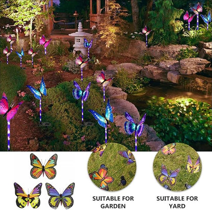 3pcs Solar Fiber Optic Color-Changing Butterfly Garden Lamps Outdoor Waterproof Landscape Pathway Solar Lights for Lawn and Patio Decoration
