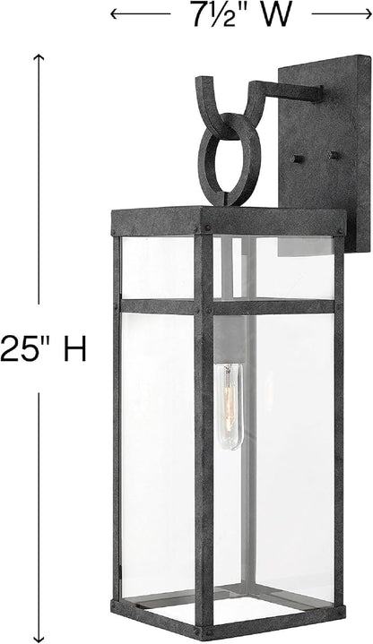 Hinkley Porter 2805DZ Large Outdoor Wall Mount Lantern - Durable Aluminum Industrial + Arts and Crafts Style - Aged Zinc