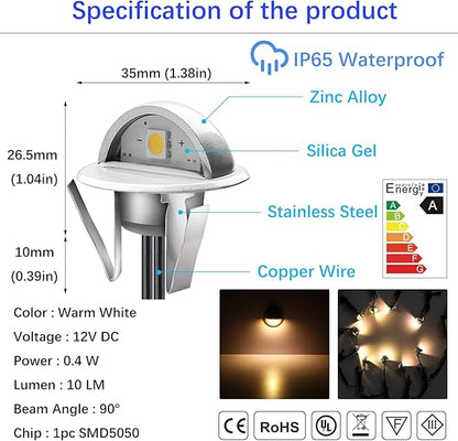 LED Outdoor Deck Lights Kits, Φ1.38in Warm White 20 Pack Silver, Low Voltage 12 Volt DC IP65 Waterproof, Electric Wired Recessed Stair Step Riser Mini Under Landscape Lighting for Yard Floor