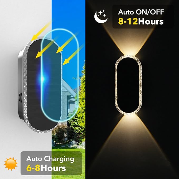 6 Pack Solar Fence Lights Outdoor, RGBW Solar Wall Lights 8-Color Waterproof Top and Bottom Lighting Solar Powered for Garden/Pool Cage/Patio/Wall (2 Installation Modes)