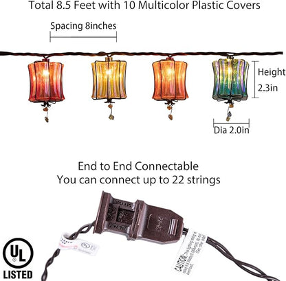 Outdoor String Lights Plug in with 10 Incandescent Bulbs, Multicolor Patio Lights Connectable Weatherproof Decorative Lantern String Lights for Gazebo Porch Bedroom Cottagecore Decor (Prism)