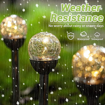 4Pack Solar Glass Crackle Ball Pathway Light Outdoor Waterproof Solar Garden Path Lights Landscape Lighting Decoration (Warm White)