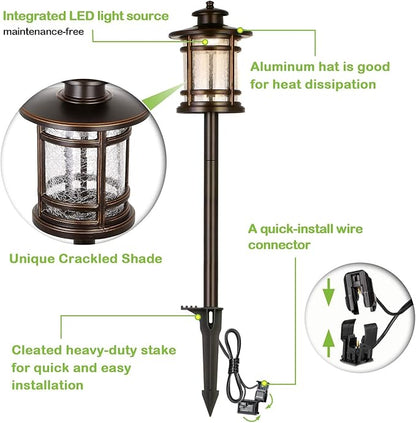 hykolity Low Voltage ORB LED Landscape Path Light W/Crackled Shade, 3.4W 155LM 12V Wired Outdoor LED Walkway Light, Die-cast Aluminum Construction, 30-Watt Equivalent, 6 Pack