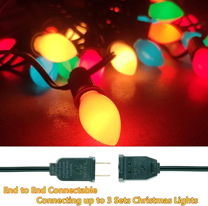 C7 Christmas Lights Outdoor 25Ft Vintage Christmas Lights 25 Ceramic Colorful Bulb Light, Multicolor Christmas String Light for Outdoor Patio Holiday Wedding Party Xmas Decorations