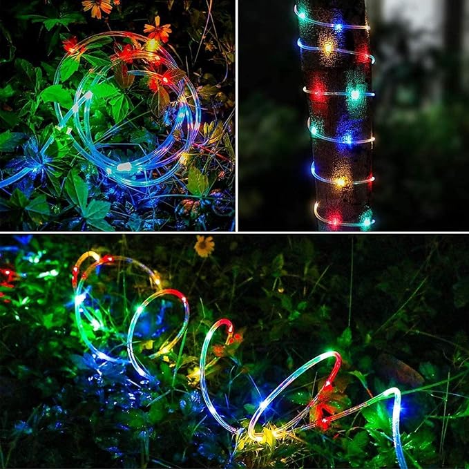 Solar Rope Light 33FT 100L IP65 Weatherproof Outdoor LED Copper Fairy String Tube Lights for Party Garden Porch Yard Home Wedding Vacation Daily Holiday Decoration Lighting(Multi Color)