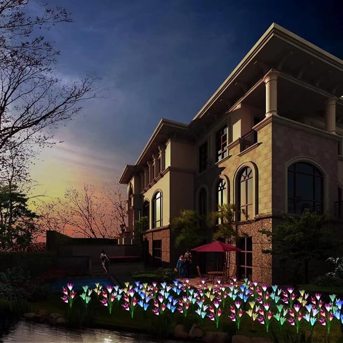 Solar Garden Stake Flower Lights Upgraded 2 Pack Outdoor Waterproof Solar Powered Lights Lily Flowers, 7 Colors | Lumora