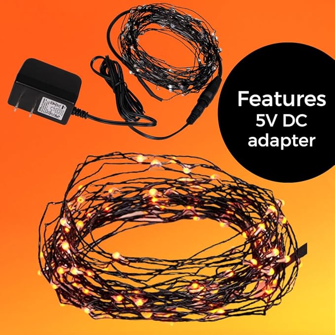 Orange Fairy Holiday String Lights, 33 ft / 10 m - 300 LED Orange Twinkle Firefly Lights for Indoor or Outdoor | Lumora