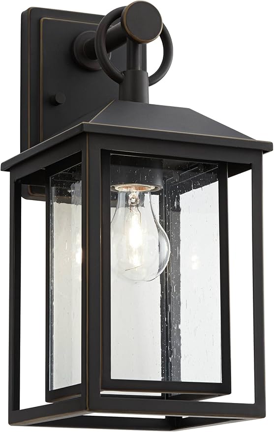 John Timberland Califa Mission Modern Outdoor Wall Light Fixture Brown Bronze Metal 15 1/4" Textured Clear Glass | Lumora