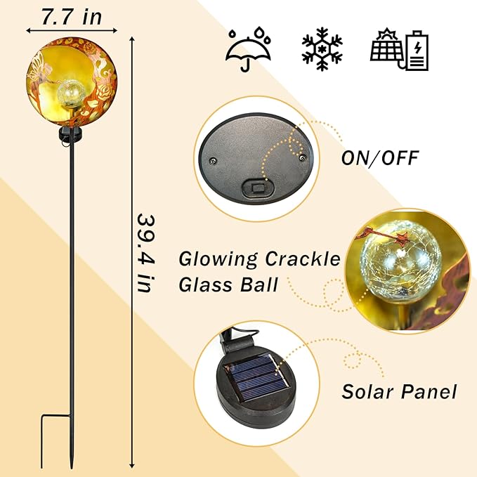 2-Pack Fairy Solar Garden Light, Decorative Outdoor Statue, Moon Star Decor Stake, Metal Sculpture Decoration for Yard, Lawn, Patio, Pathway, Housewarming, Birthday Gift for Mom, Grandma, Women