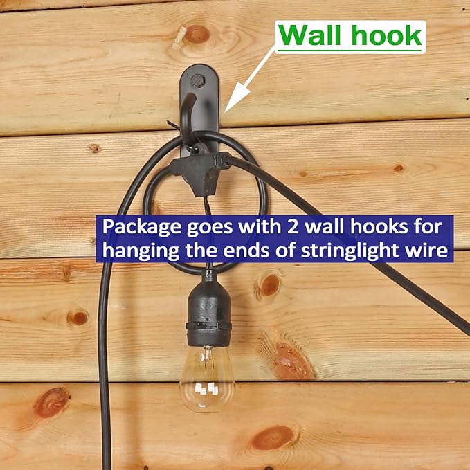 4 Pack 6.5FT Stainless Steel String Lights Pole Bracket/Holder with 2 Wall Hooks for Deck Railing Wood Posts (Black) | Lumora