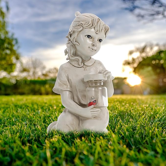 Solar Lawn Light Human Doll Statue Decorative Garden Light Outdoor Waterproof Solar Powered Yard Sculpture for Pathway and Home