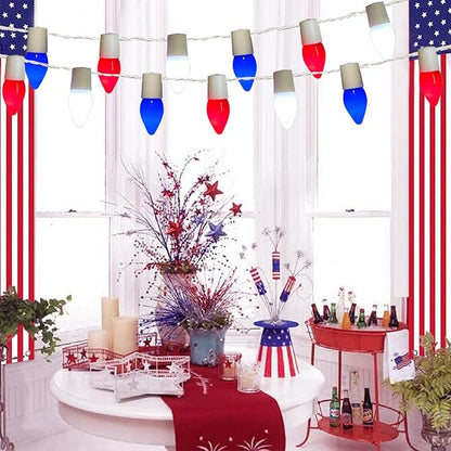Red White and Blue String Lights 25Ft C7 LED 4th of July Light with 25 Shatterproof Patriotic Lights Plug in Christmas Light for Home Indoor Outdoor Presidents Day Memorial Day Fourth of July Decor