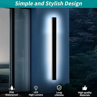 Mikeru 57" Outdoor Wall Sconce 6000K Cool White - IP65 Waterproof Black Exterior Light, Hardwired Wall Mounted Fixture for Porch, Patio & Entryway | Non-Dimmable Weatherproof Design